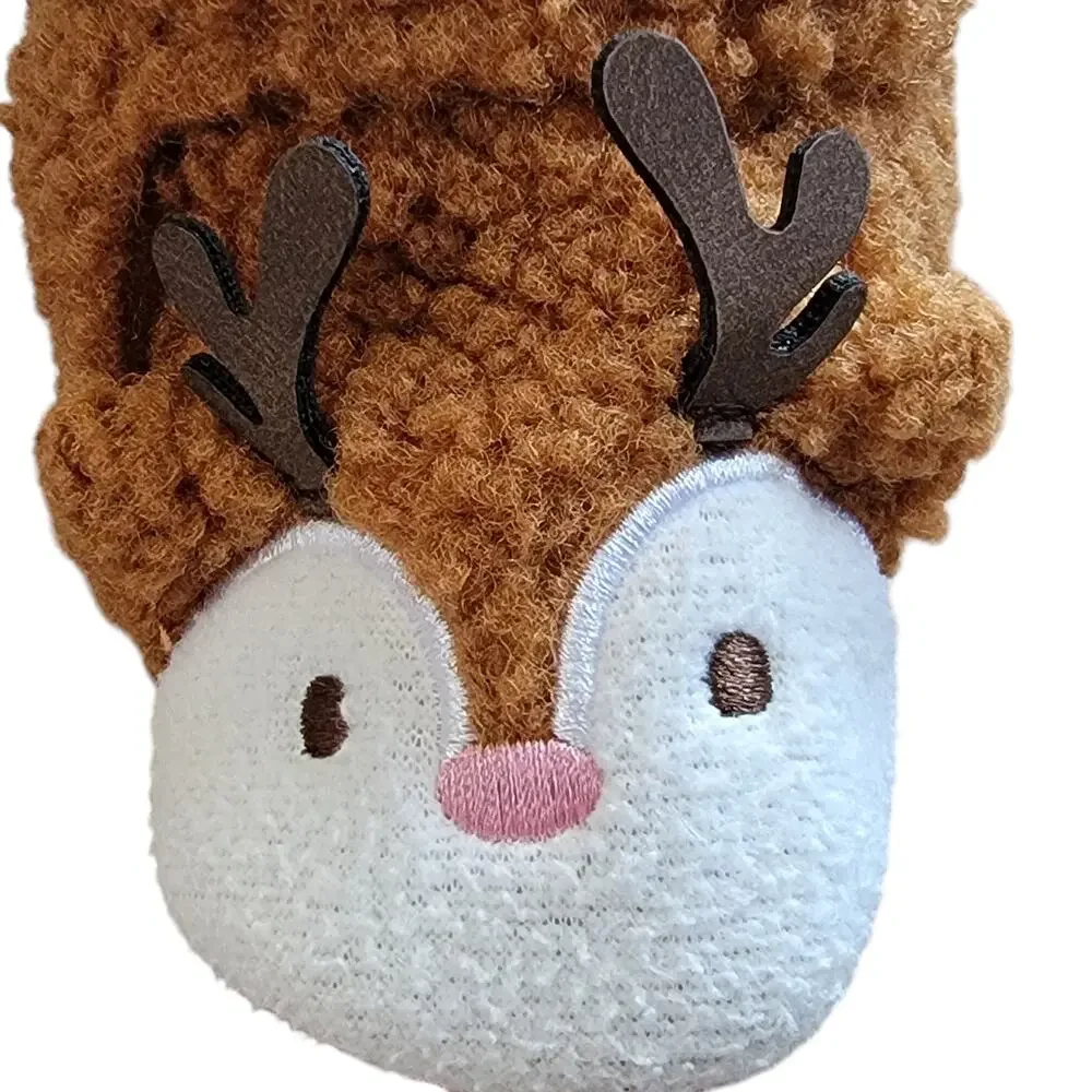 Cat & Jack Reindeer Slippers Sz 6/9M Brown Faux Fur Crib‎ Shoes Christmas Baby